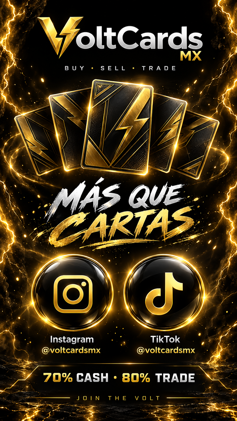VoltCards MX. Buy, Sell, Trade. Más que cartas. 70% cash y 80% trade. Join the Volt.